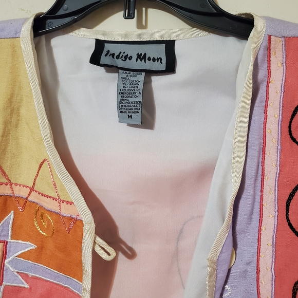 Indigo Moon Womens Patchwork design Embroidered Lightweight Jacket Large - Picture 2 of 4